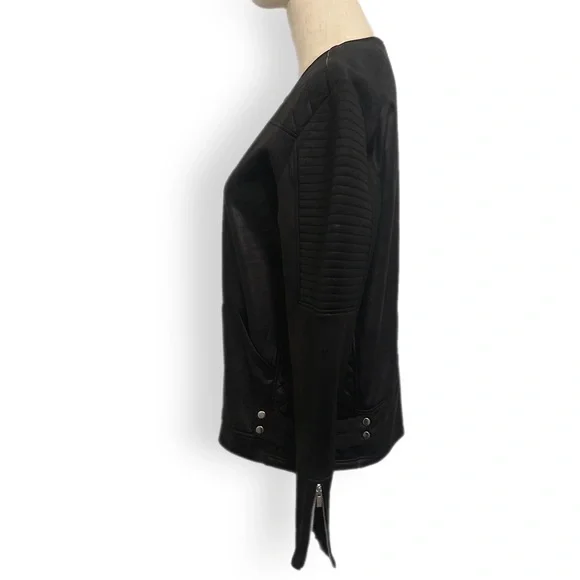 The Kooples Sport black faux leather quilted Moto jacket  Size Large - Picture 8 of 12